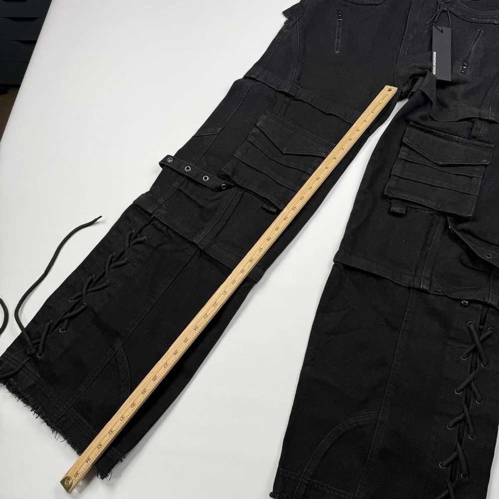 Rockstar Original Cargo Pants Mens 30x34 Black Baggy Wide Leg Lace Up Straps